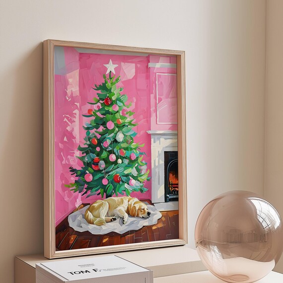 Golden Retriever Art Print, Christmas Home Decor
