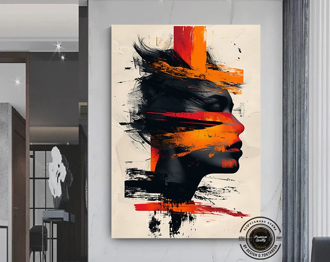 Figure Abstract Painting Woman Large Canvas Wall Artcanvas Orange Texture Art
