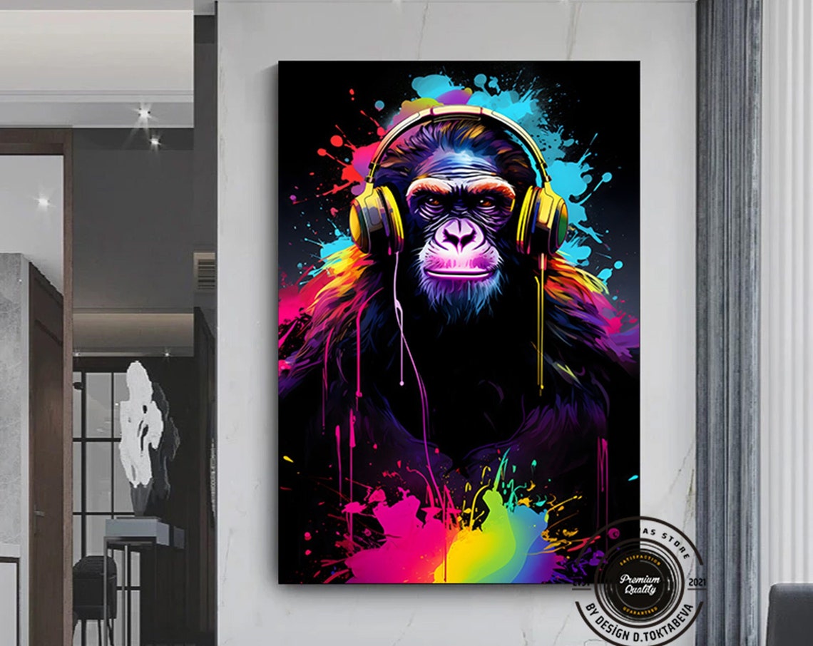 Monkey Print Wall Art Trendy Large Graffiti Original Painting Street Canvas Home Decor