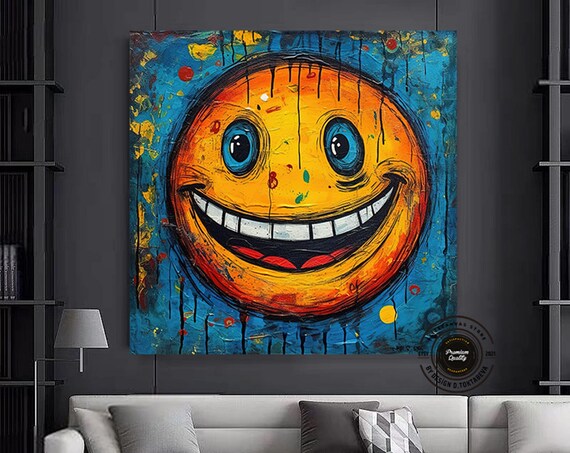 Graffiti Smiley Face Pop Art Blue Orange Modern Decor Poster