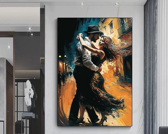 Tango Dancers Night Street Fedora Dramatic Dance Painting Poster