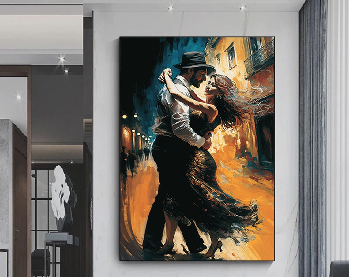Tango Dancers Night Street Fedora Dramatic Dance Painting Poster