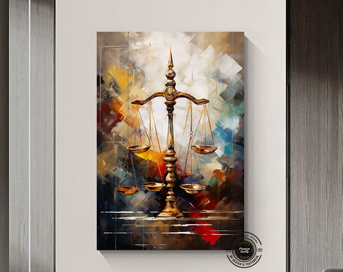 Scales of Justice Golden Abstract Law Office Painting Poster
