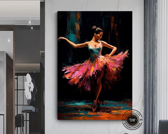 Ballerina Dancing in Pink Tutu Oil Painting Art Poster for Stylish Living Spaces
