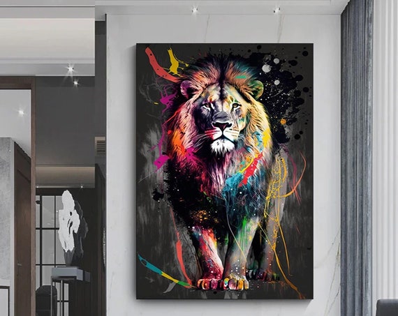 Abstract Graffiti Art Lion Painting Modern Animal Street Colorful Canvas Poster Print Wall Picture Living Room Home Decor