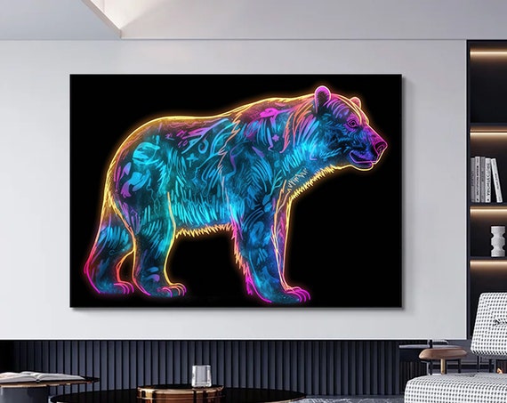Neon Bear Wall Canvas Artcolorful Animal Decor