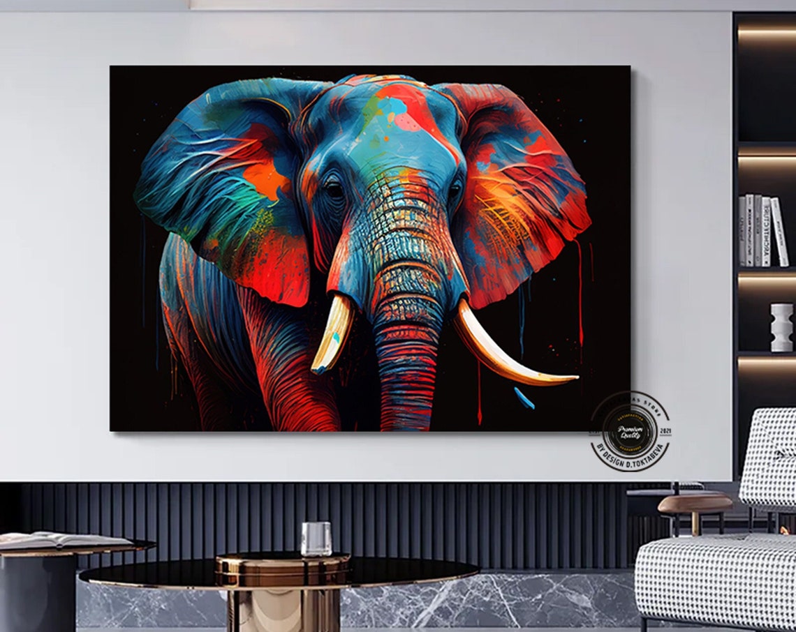 Elephant Wall Decor Living Room Pop Art Canvas Extra Large Abstract Picture Frame Animal Painting