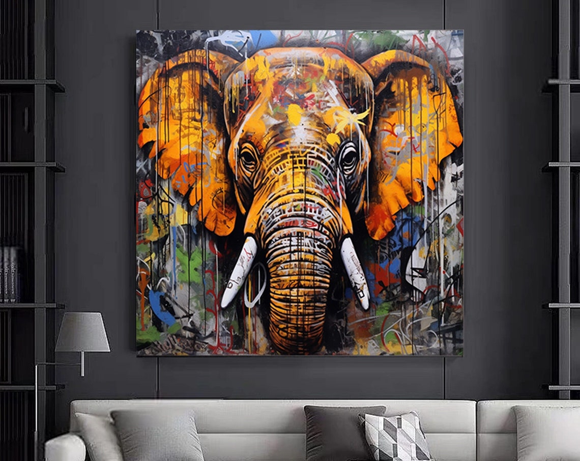 Pop Art Elephant Canvas Wall Graffiti Paint Street Print Colorful Decor Home