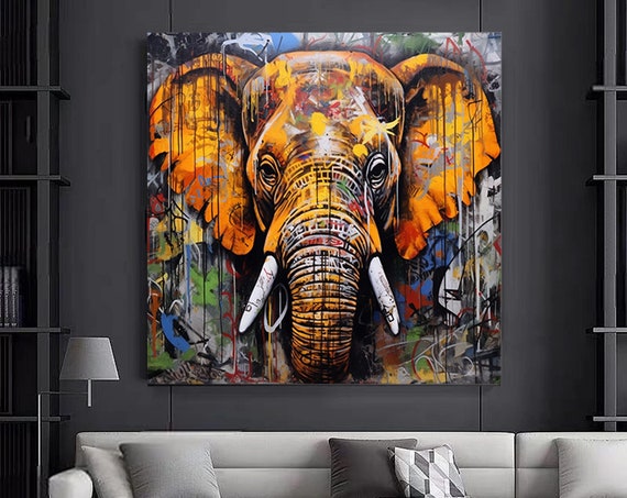 Pop Art Elephant Canvas Wall Graffiti Paint Street Print Colorful Decor Home