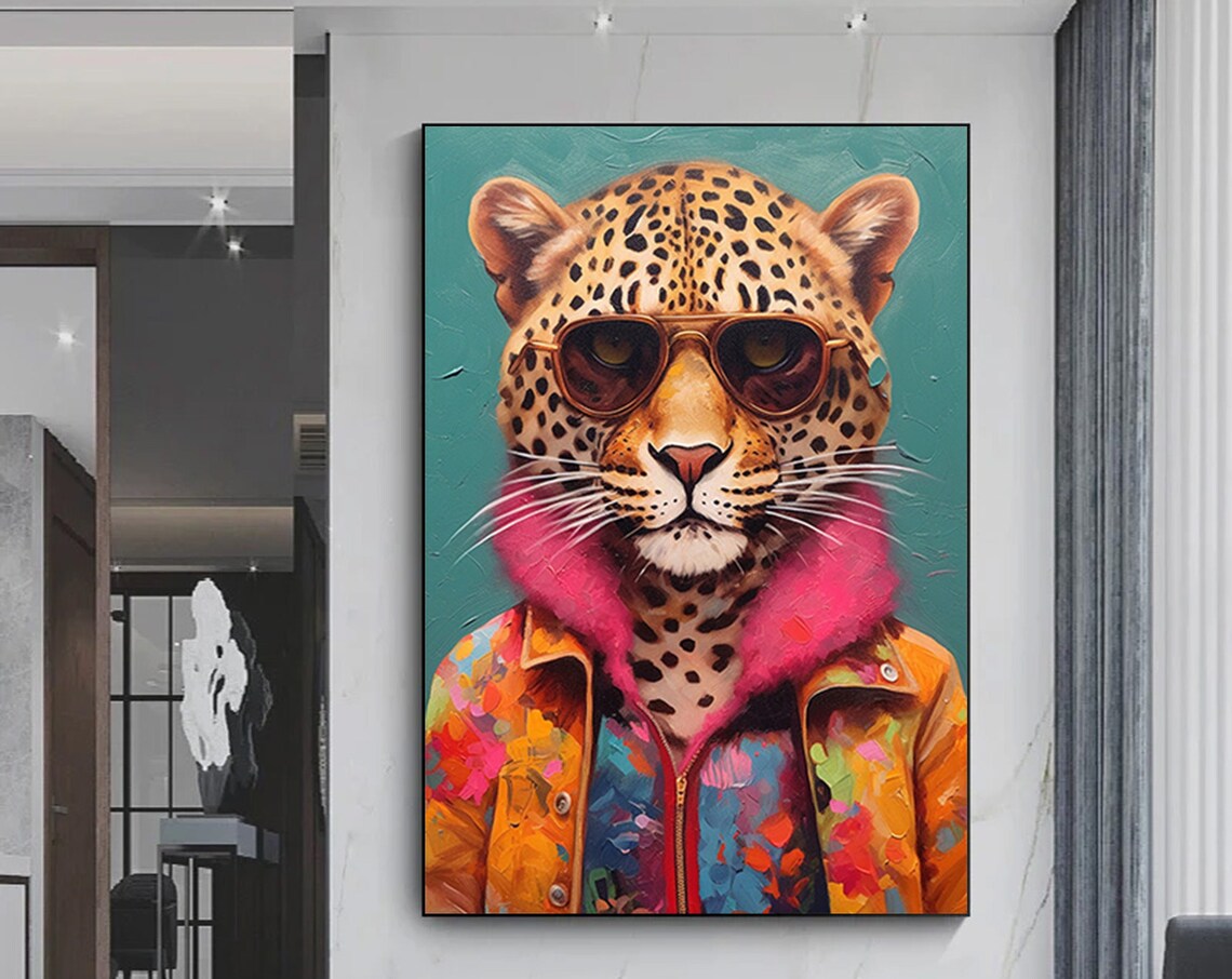 Leopard in Sunglasses and Jacket Art Print