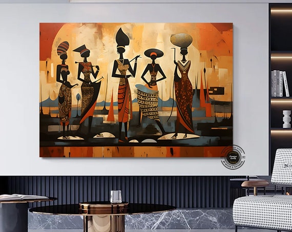 Colorful African Girls And Musicians Canvas Enjoyable Ethnic Music Dance Africa Style