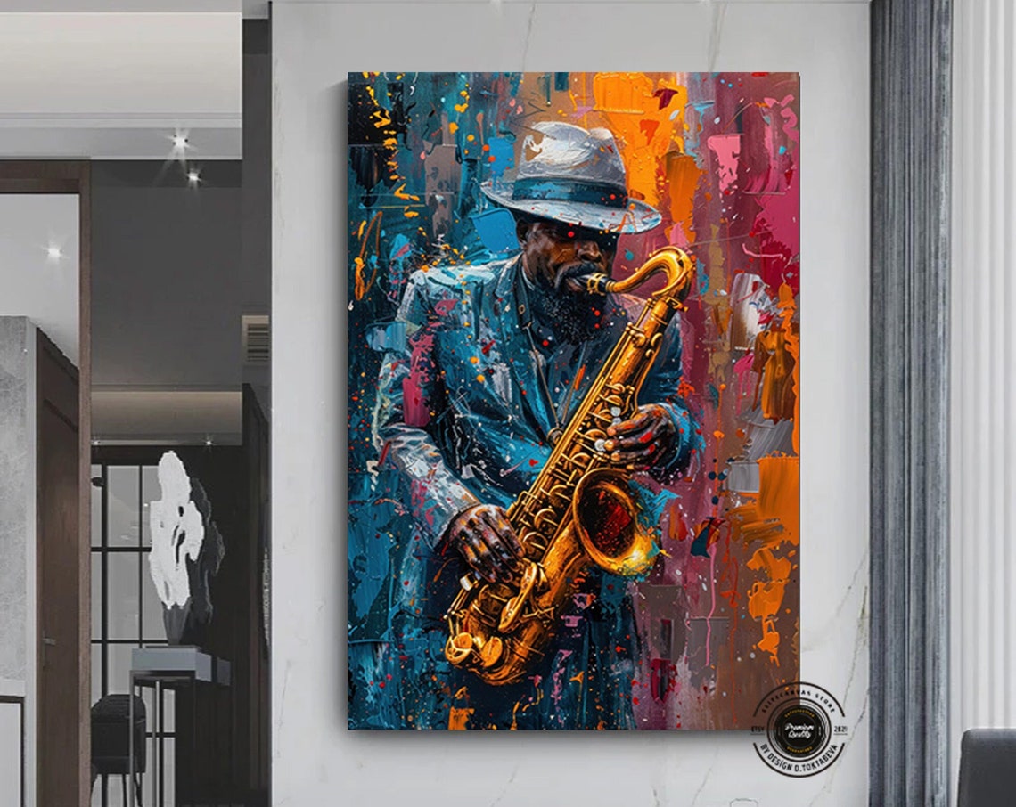 Soulful Jazz Saxophone Player Colorful Abstract Music Art Poster
