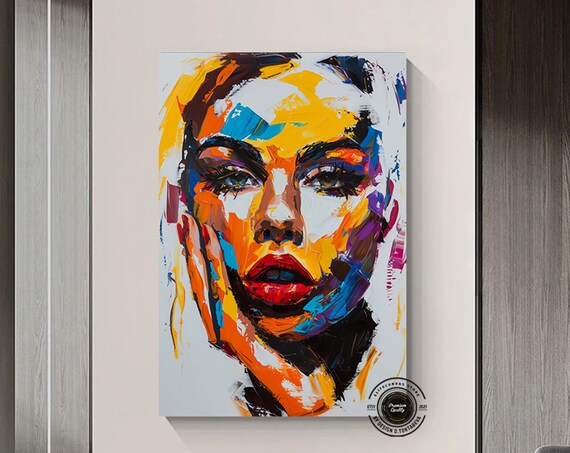 Abstract Woman Face Painting Colorful Impasto Oil Style Poster