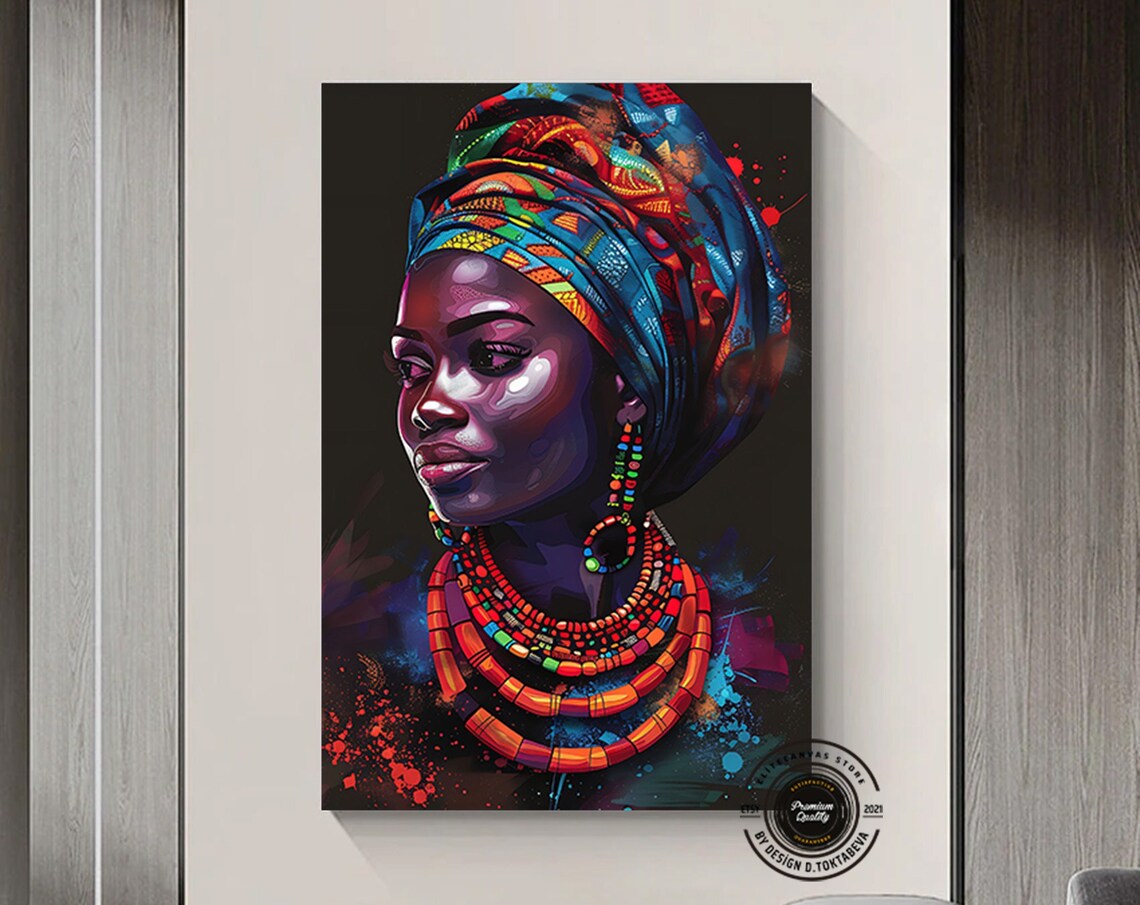 African Woman Portrait with Colorful Headwrap Pop Art Style Poster