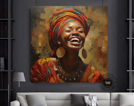 African Pop Art Woman Wall Print Colorful Painting Abstract Canvas Extra Large