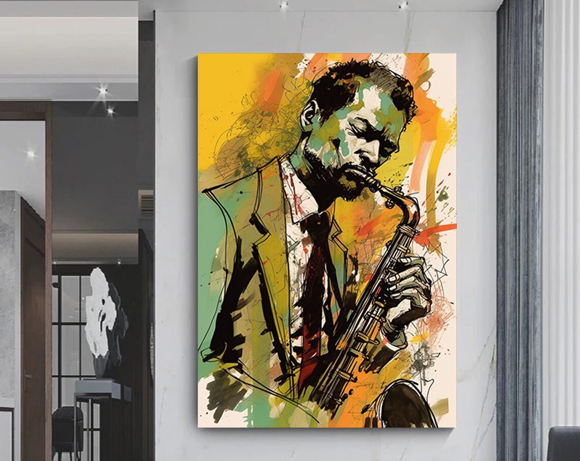 Jazz Saxophonist Ink Watercolor Musician Soulful Painting Poster