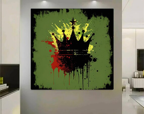 Black Crown Graffiti Splash Green Yellow Red King Art Poster