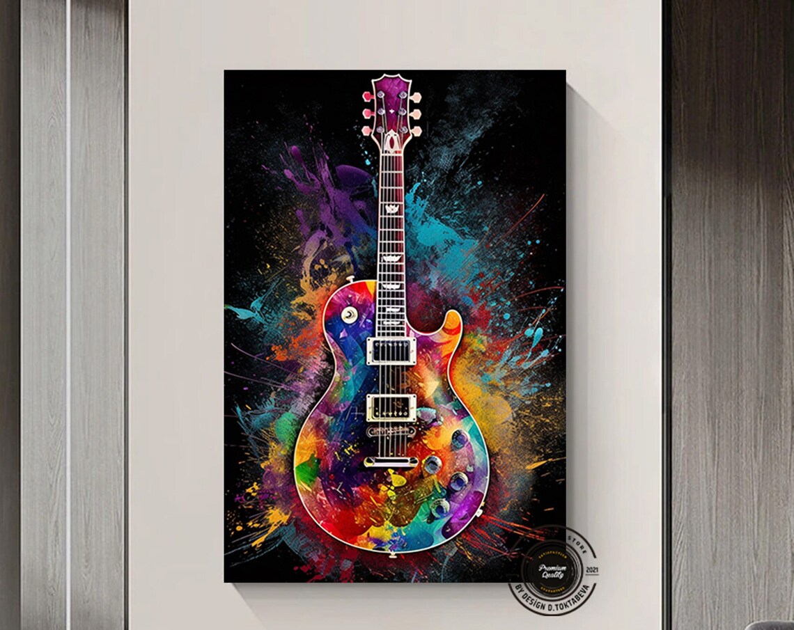 Electric Guitar Colorful Paint Splatter Rock Music Art Poster