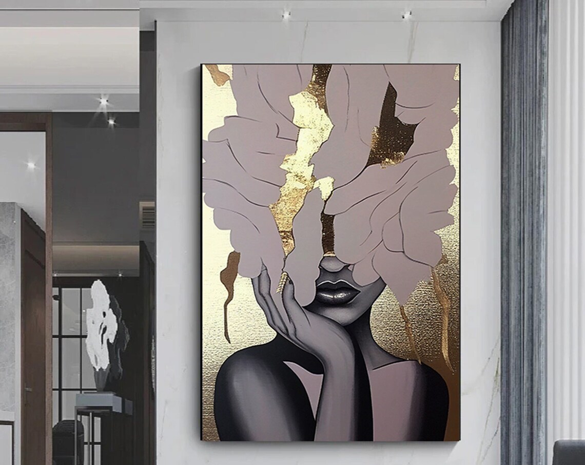 Woman Leaves Over Eyes Gold Minimalist Elegant Portrait Poster