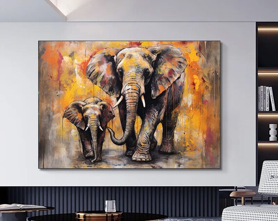 Mother Elephant Calf Walking Warm Abstract Wildlife Love Poster