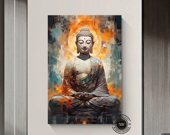 Buddha Canvas Painting Yoga Artwork Meditation Art Print Wall Landscape Buddhist Decor Home Gift