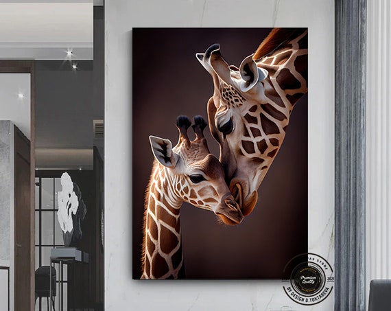 Mother And Baby Giraffe Canvas Wall Artgiraffe Animal Artcute Decorgiraffe Print Abstract Art