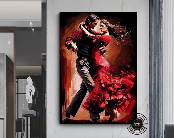 Canvas Home Decor Large Dancing Couple Painting Print Music Room Art Tango Framed Ready To Hang