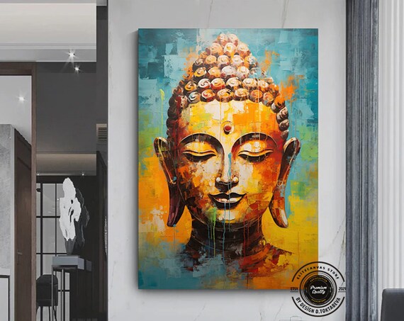 Vibrant Buddha Face Meditation Graffiti Style Art Poster to Brighten Any Room