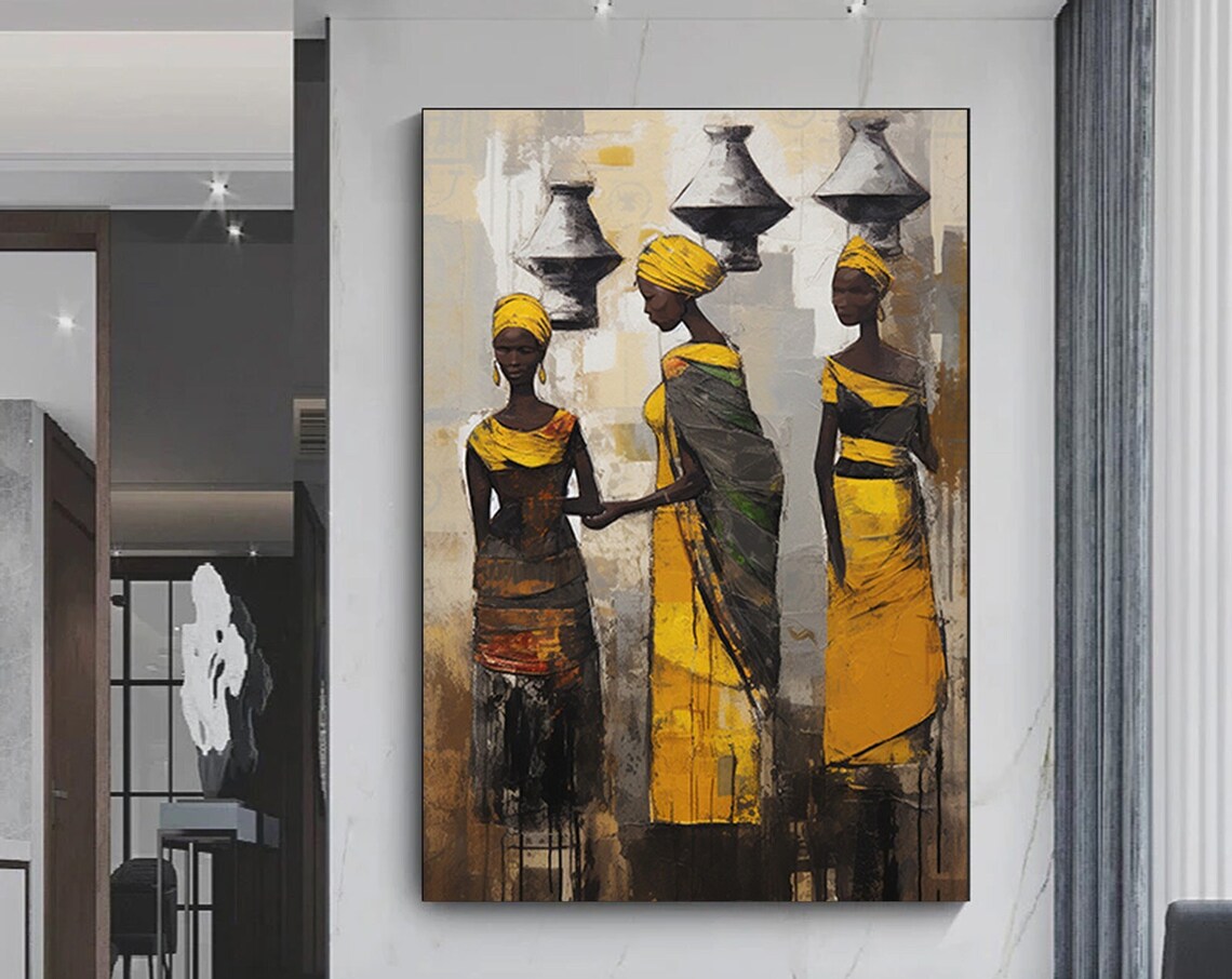 African Women in Yellow Traditional Dress Ethnic Tribal Art Poster