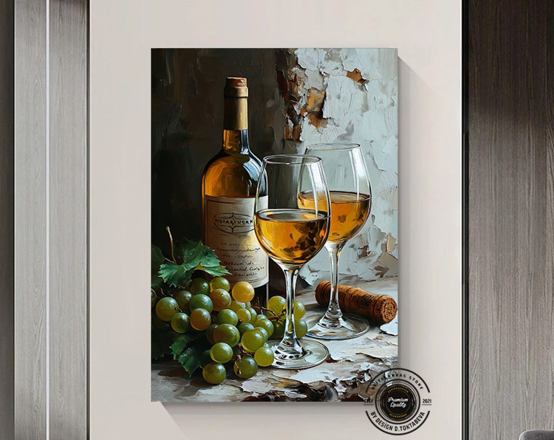 Wine Bottle and Two Glasses Classic Still Life Painting Poster