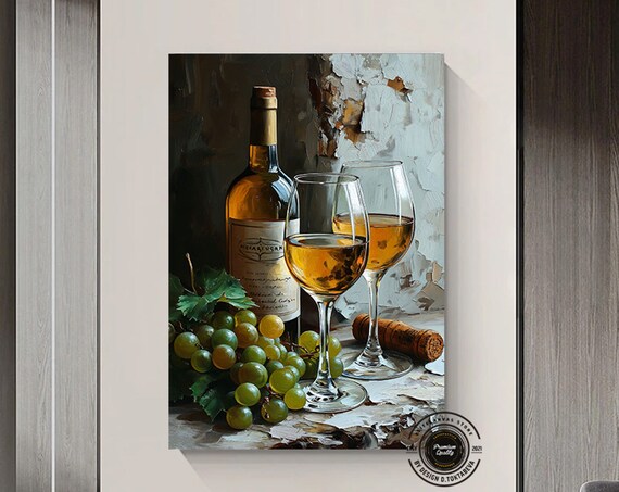 Wine Bottle and Two Glasses Classic Still Life Painting Poster