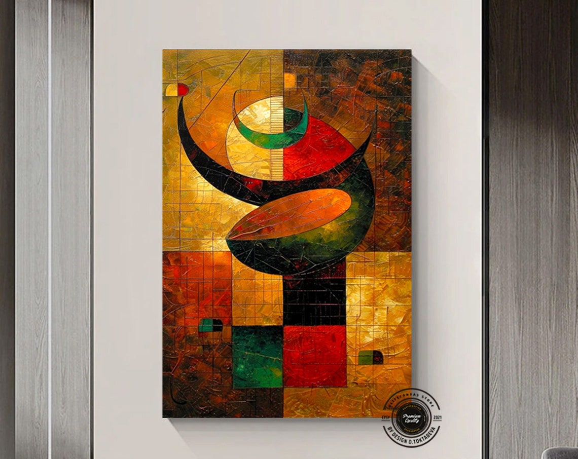 Geometric Abstract Art with Gold Red Moon Shapes Modern Poster