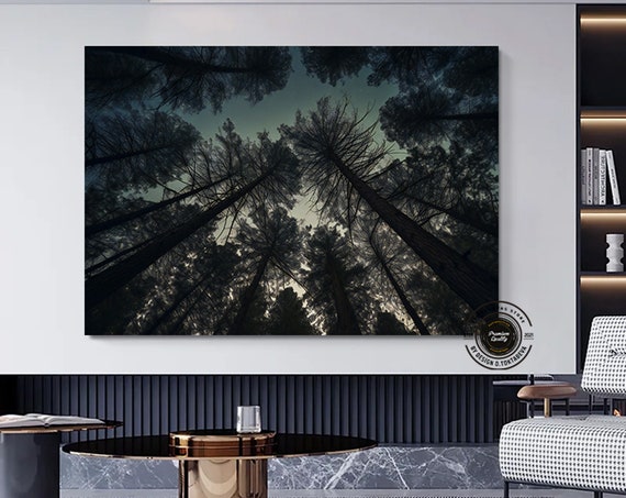 Pine Trees In The Forest With Blue Sky Canvas Wall Artnature Painting Landscape Decor Nature Art
