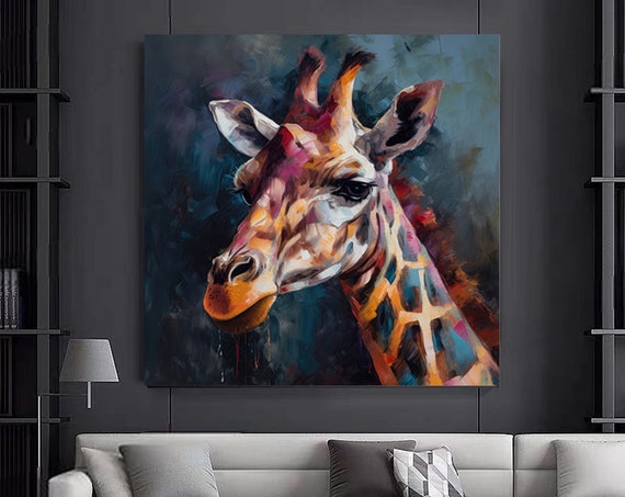 Colorful Cute Giraffe Wall Art Decor Animal Canvas Painting