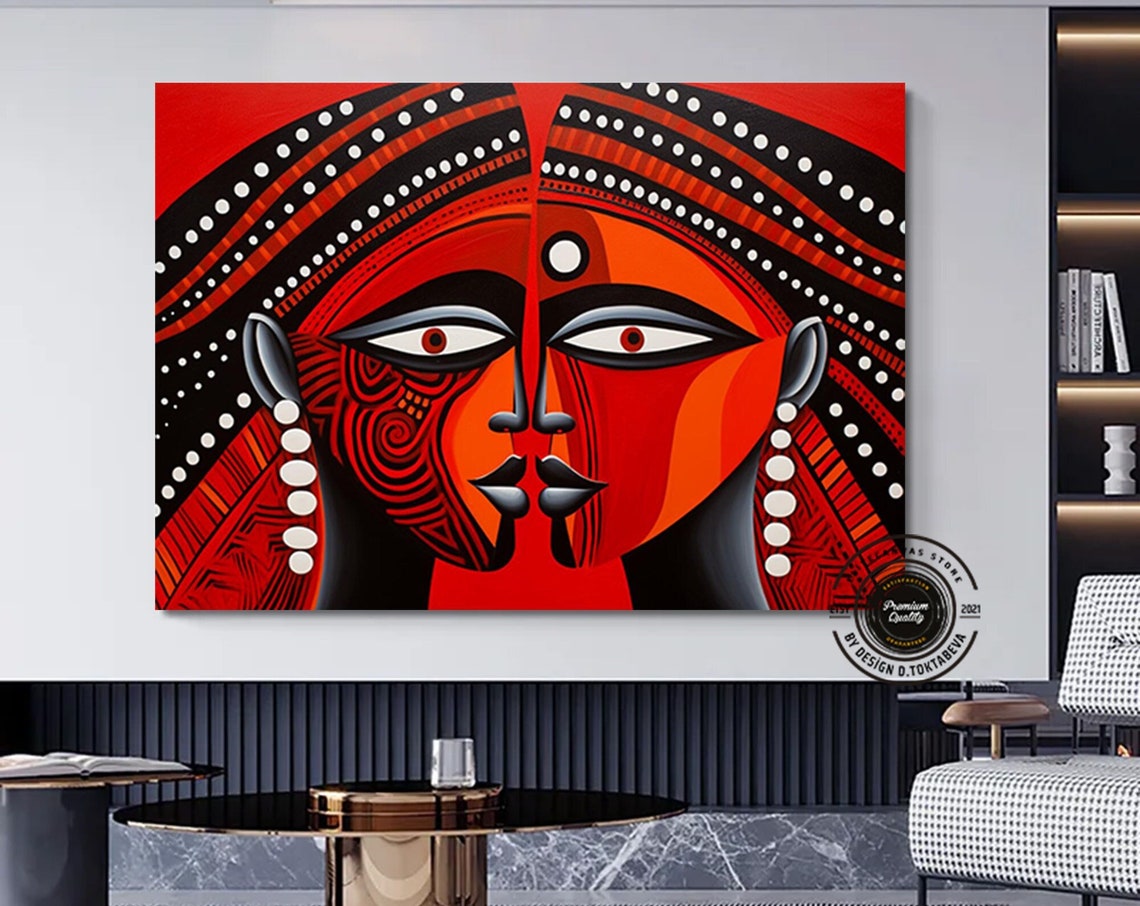 Red Black African Woman Face Bold Tribal Pattern Graphic Art Poster