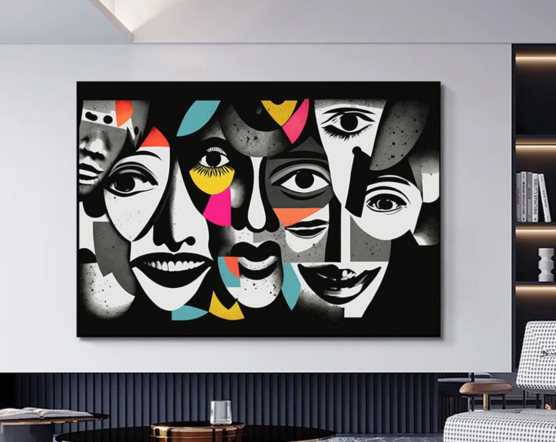 Cubist Fragmented Faces Abstract Modern Pop Collage Art Poster