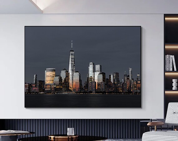 Modern New York City Manhattan Skyline Night Cityscape Art Poster