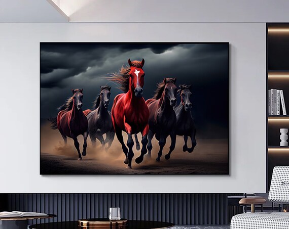 Wild Horses Running Red Lead Horse Dark Stormy Sky Animal Poster