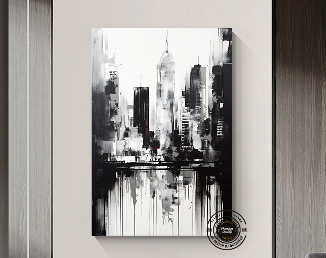 New York City Skyline Empire State Monochrome Urban Art Poster