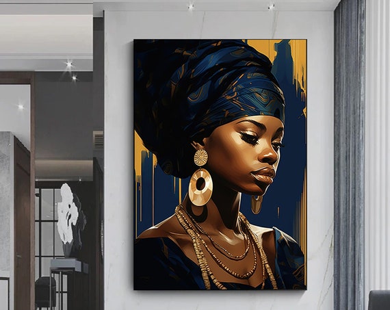 African Woman Wall Art Canvas Print Home Decor Black Make Up
