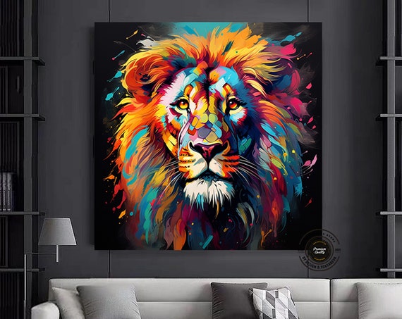 Lion Wall Art Decor Modern Pop Print Large Colorful Prints Abstract Animal Above Bed