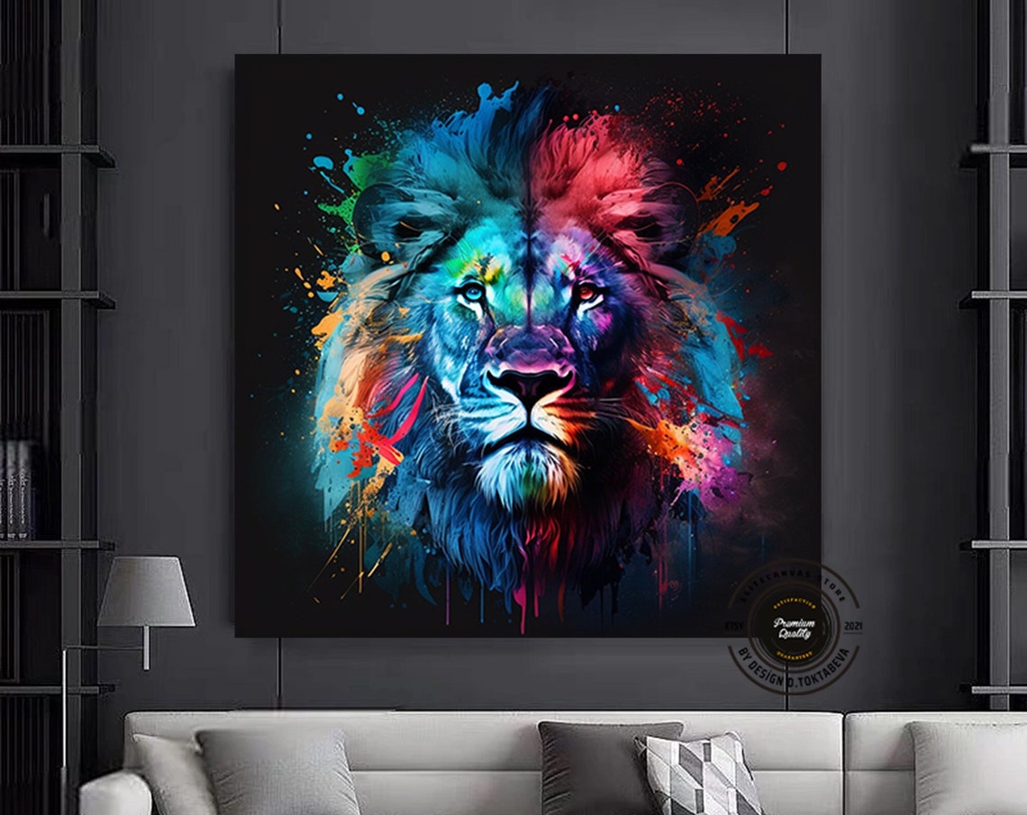 Rainbow Lion Head Paint Splash Majestic Wild King Art Poster