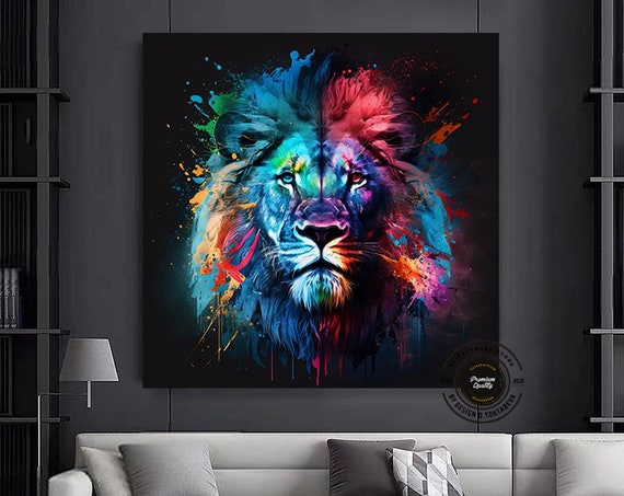 Pop Art Lion Wall Canvas Abstract Animal Print Colorful Painting Graffiti