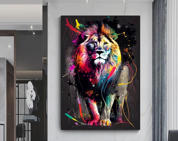 Abstract Graffiti Art Lion Painting Modern Animal Street Colorful Canvas Poster Print Wall Picture Living Room Home Decor