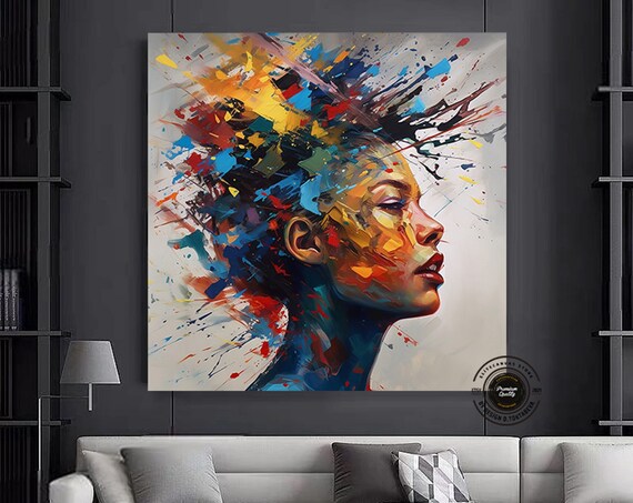 Woman Profile Exploding Colors Abstract Expressionist Art Poster