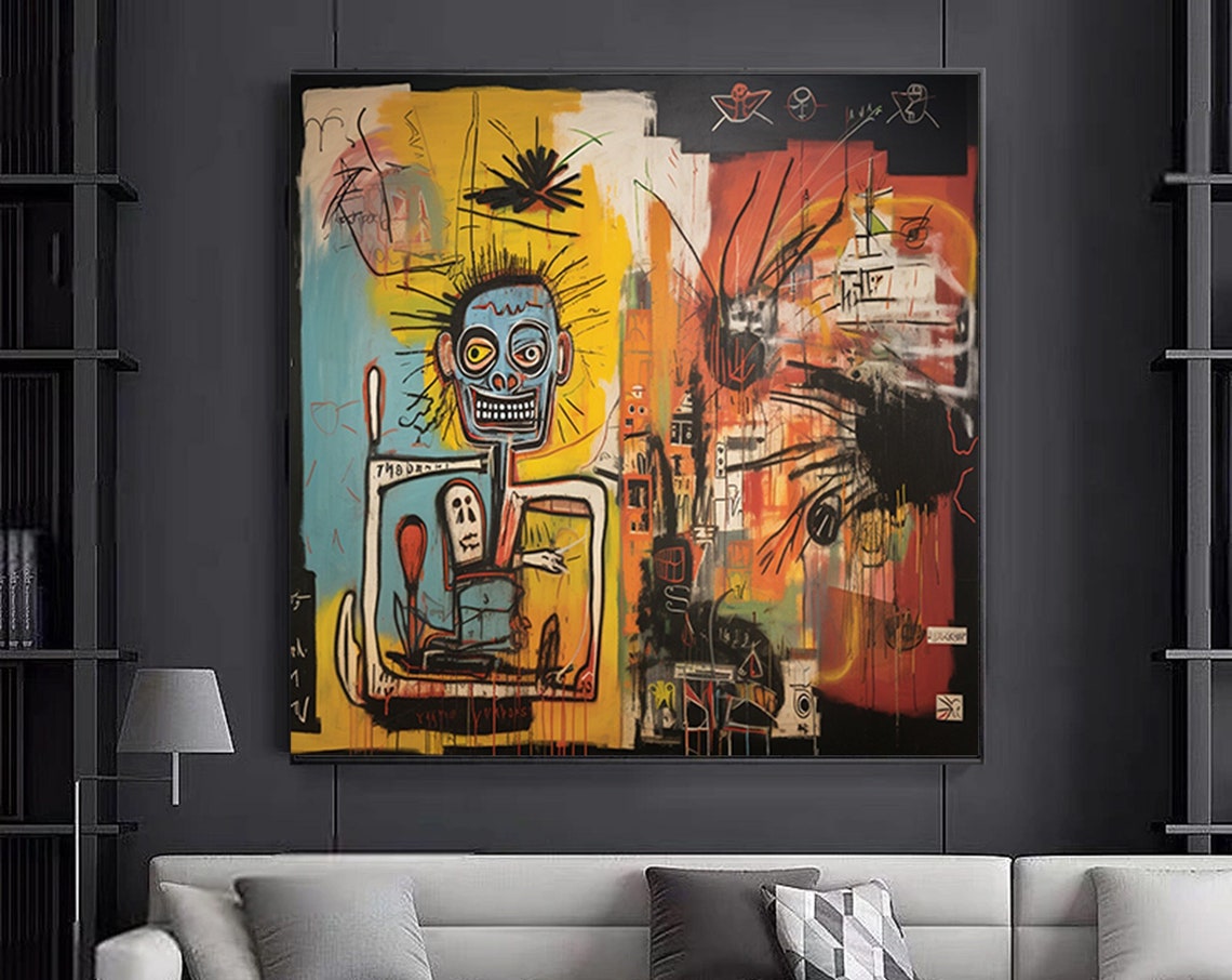 Neo Expressionist Skull Figure Yellow Blue Red Abstract Poster