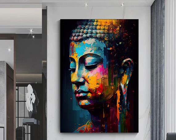 Buddha Head Colorful Pop Art Portrait Vibrant Spiritual Decor Poster