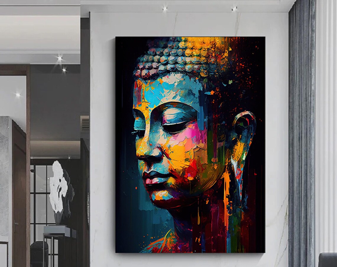 Buddha Head Colorful Pop Art Portrait Vibrant Spiritual Decor Poster