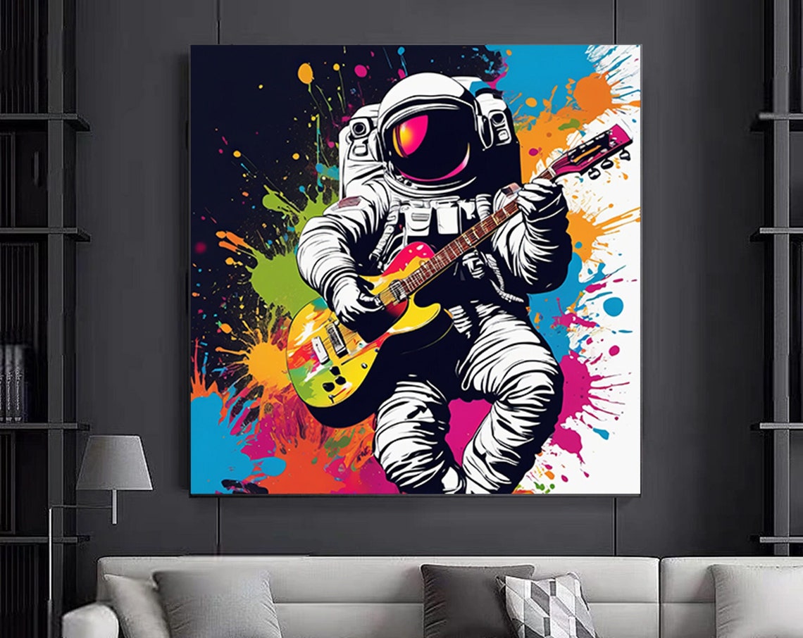 Astronaut Guitar Pop Art Colorful Paint Splatter Space Poster