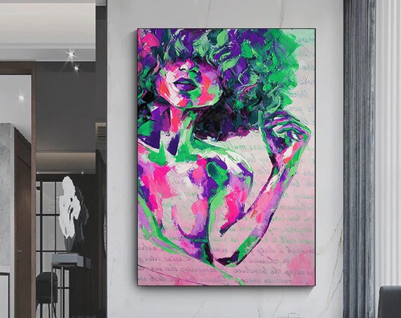 Neon Woman Portrait Pink Green Expressive Abstract Pop Art Print